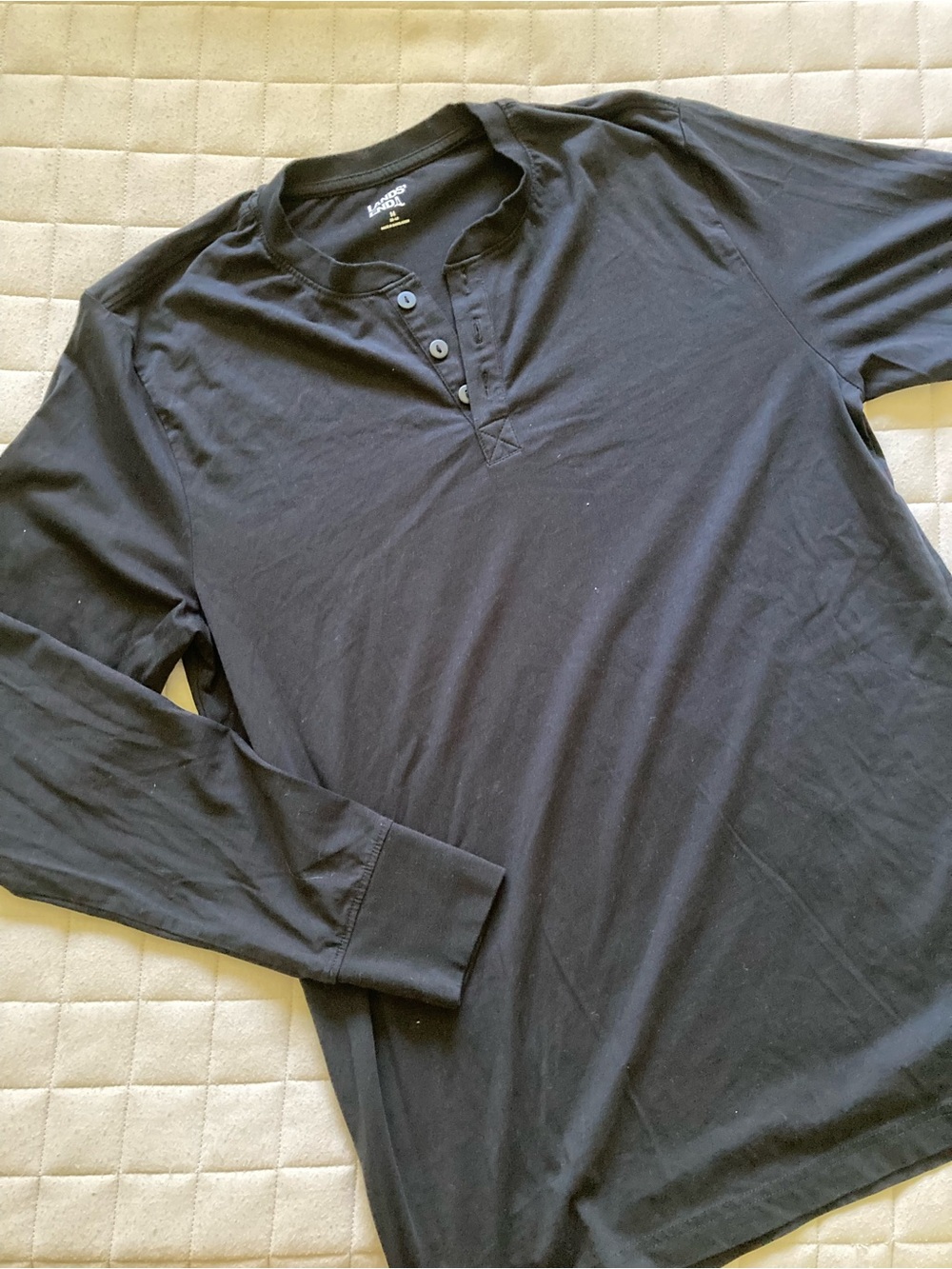 Lands' End Men’s Black Long-Sleeve Henley Shirt